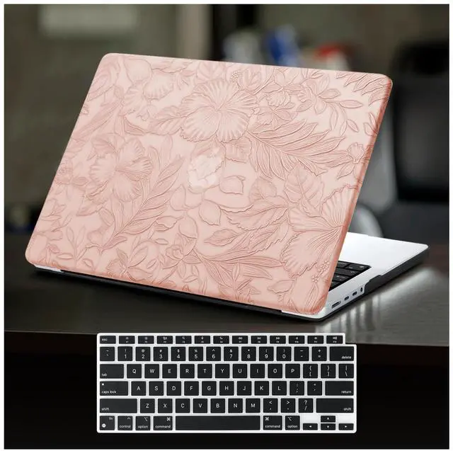 Alt view image 3 of 5 - DTangLsm for MacBook Air 13 inch Case 2025 2024-2022 Release M4 A3240 M3 A3113 M2 A2681, Retro Leather Hard Shell Elegant Textured Case for MacBook Air 13.6 inch+Keyboard Cover, Pink Embossed Floral