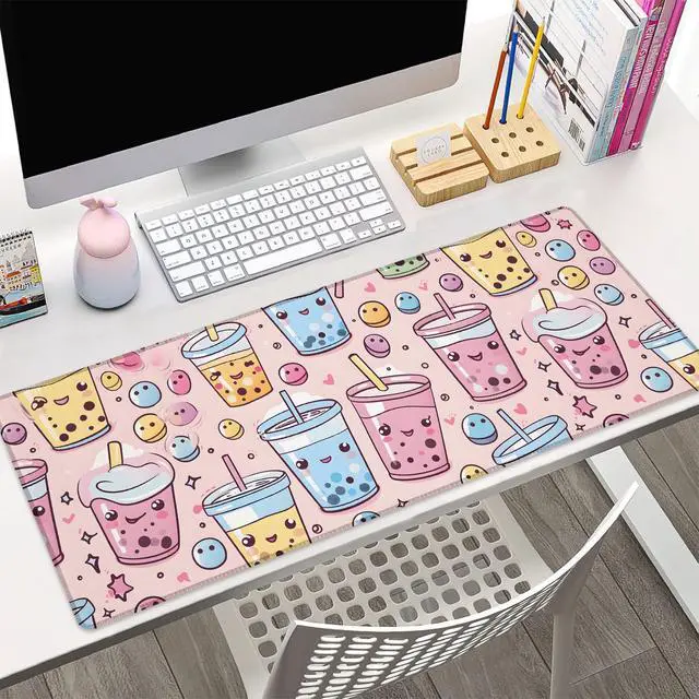Alt view image 2 of 5 - Turamurra Cute Boba Tea Gaming Mouse Pad Gifts 31.5" x 11.8", Non-Slip Rubber Base MousePads for Computers Laptop School Office Home Accessories Decor, Mouse Pad, Keyboard Desk Mat