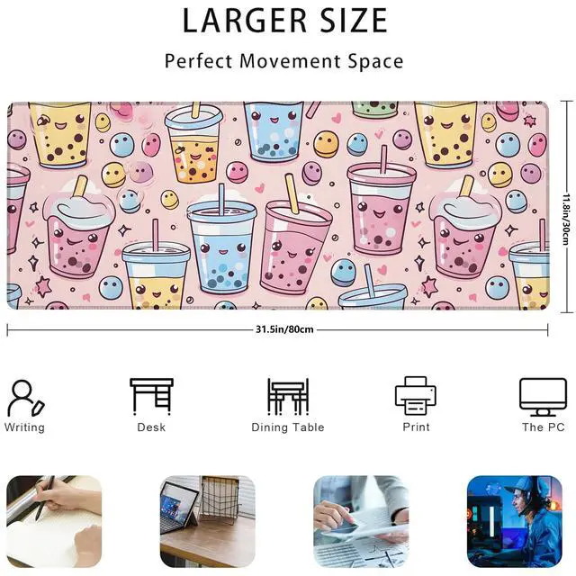 Alt view image 3 of 5 - Turamurra Cute Boba Tea Gaming Mouse Pad Gifts 31.5" x 11.8", Non-Slip Rubber Base MousePads for Computers Laptop School Office Home Accessories Decor, Mouse Pad, Keyboard Desk Mat