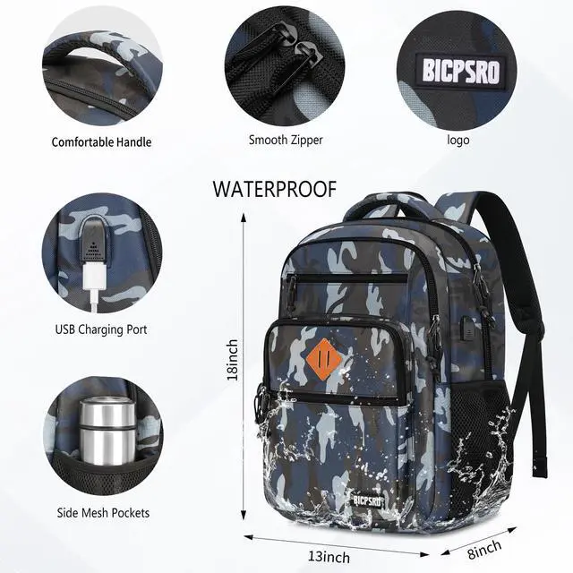 Alt view image 4 of 5 - BICPSRO Classic Backpack for Men Women, School Backpack for Girls Boy Teens,15.6 Inch Laptop Bookbag with USB Charger for College High School Work Business Computer Book Bag,mochilas para hombres