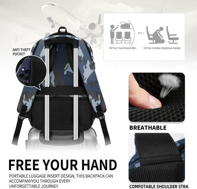 Alt view image 5 of 5 - BICPSRO Classic Backpack for Men Women, School Backpack for Girls Boy Teens,15.6 Inch Laptop Bookbag with USB Charger for College High School Work Business Computer Book Bag,mochilas para hombres