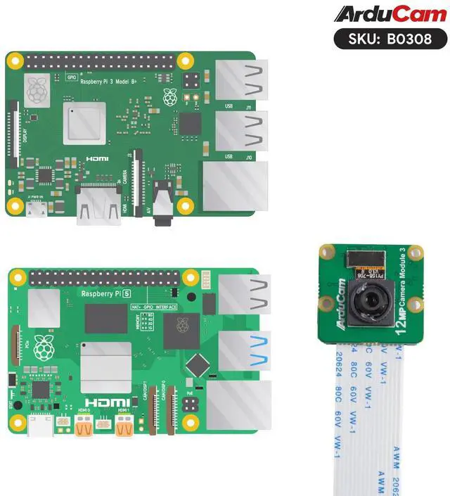Alt view image 5 of 5 - Arducam for Raspberry Pi Camera Module 3, 12MP IMX708 66°(H) Fixed Focus Pi Camera V3, Compatible with Raspberry Pi 5/4B/3B+, Zero