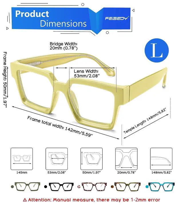 Alt view image 4 of 5 - FEISEDY Oversized Blue Light Glasses for Women Men TR90 Retro Square Anti Eyestrain Glasses Rectangle Fashion Frame B0037