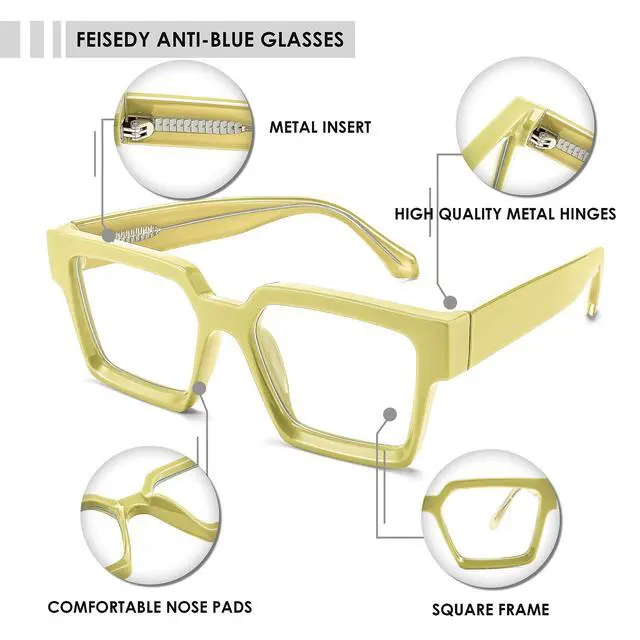 Alt view image 5 of 5 - FEISEDY Oversized Blue Light Glasses for Women Men TR90 Retro Square Anti Eyestrain Glasses Rectangle Fashion Frame B0037