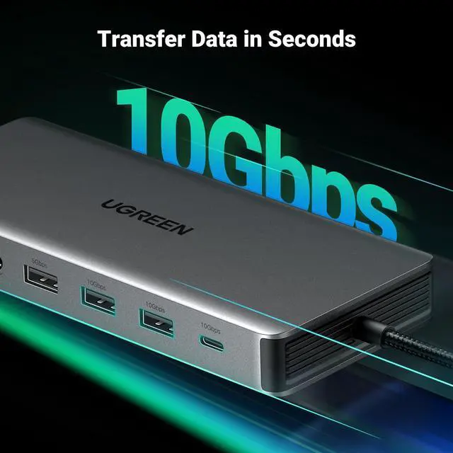 Alt view image 2 of 5 - UGREEN Revodok Pro 313 Laptop Docking Station 13 in 1 4K Triple Display USB C Dock Dual HDMI, DP, 10Gbps Data Port 100W PD Gigabit Ethernet, SD/TF Card Reader Compatible for Thinkpad, Zenbook and more