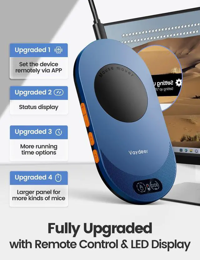 Alt view image 3 of 5 - Vaydeer Air 3 Ultra Mouse Mover with APP, Ultra Slim Mouse Jiggler with Timer Function, Undetectable & Noiseless, Simulates Realistic Mouse Movement, Driver-Free, Keeps PC Active (Dark Purple)