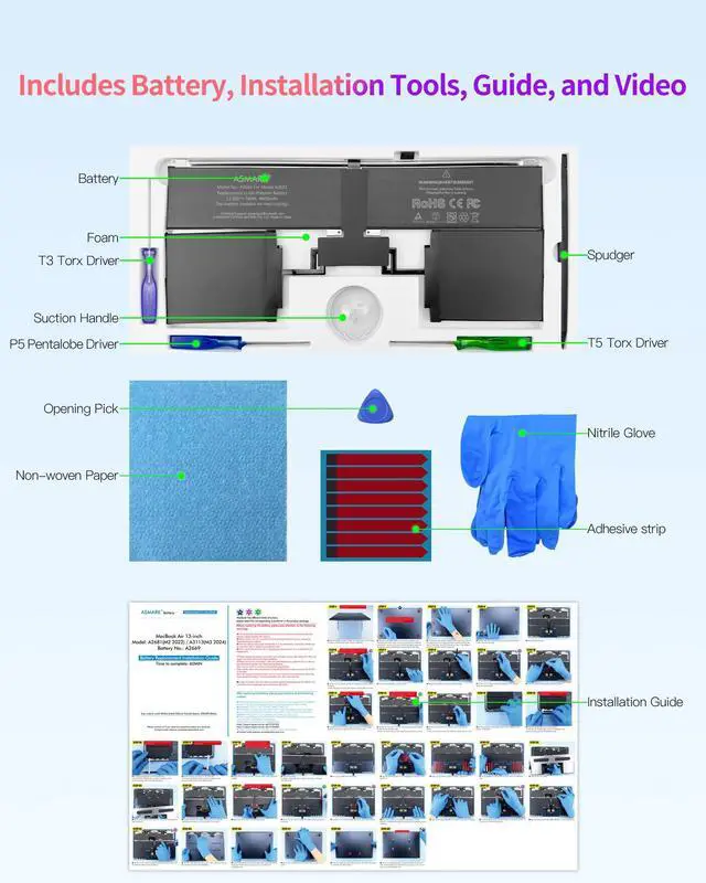 Alt view image 3 of 5 - ASMARK Battery Replacement for MacBook Air A2681(M2,2022) A3113(M3,2024) 13-inch A2669 Battery
