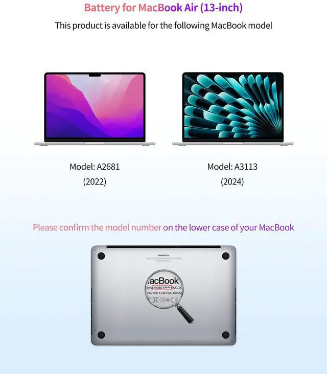 Alt view image 2 of 5 - ASMARK Battery Replacement for MacBook Air A2681(M2,2022) A3113(M3,2024) 13-inch A2669 Battery