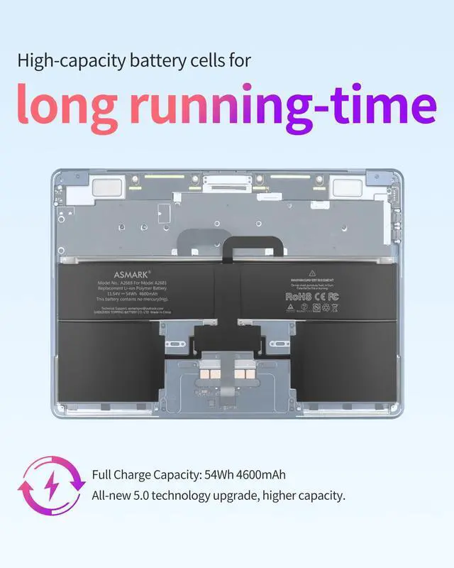 Alt view image 5 of 5 - ASMARK Battery Replacement for MacBook Air A2681(M2,2022) A3113(M3,2024) 13-inch A2669 Battery