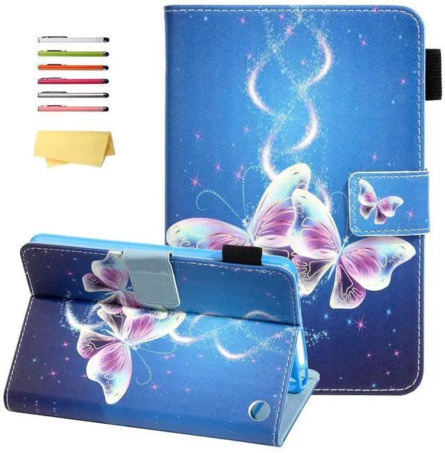 Main image of UUcovers Case for Kindle Fire 7 Tablet 7" (Only Fits 12th Generation, 2022 Release) with Stand [Auto Wake/Sleep] Pencil Holder Smart PU Leather Folio Wallet Shockproof Cover, Glitter Purple Butterfly