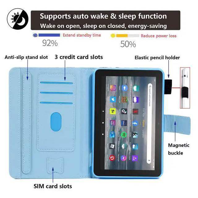 Alt view image 5 of 5 - UUcovers Case for Kindle Fire 7 Tablet 7" (Only Fits 12th Generation, 2022 Release) with Stand [Auto Wake/Sleep] Pencil Holder Smart PU Leather Folio Wallet Shockproof Cover, Glitter Purple Butterfly