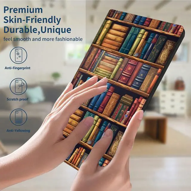 Alt view image 3 of 5 - Slim Case for All-New Kindle Fire HD 10 Tablet (13th Generation, 2023 Release) 10.1" PU Leather Folio Stand Adjustable Smart Shell Cover with Auto Wake/Sleep for Fire Tablet 10 2023,Library Bookshelf