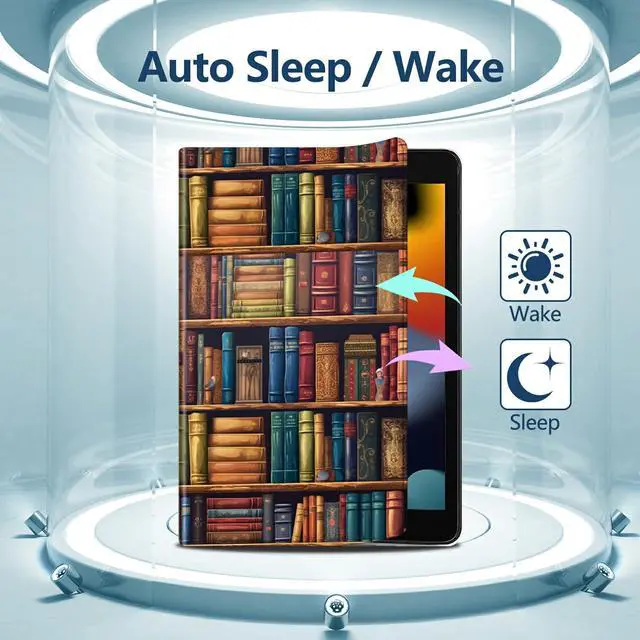 Alt view image 5 of 5 - Slim Case for All-New Kindle Fire HD 10 Tablet (13th Generation, 2023 Release) 10.1" PU Leather Folio Stand Adjustable Smart Shell Cover with Auto Wake/Sleep for Fire Tablet 10 2023,Library Bookshelf