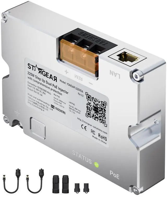 Main image of STARGEAR Starlink Gen 3 220W Dual POE Injector Converter + Starlink Cable to RJ45 Adapter Kits for Starlink Standard, 12V/24V High-Efficiency Power Delivery Solution, Reliable and Easy Installation