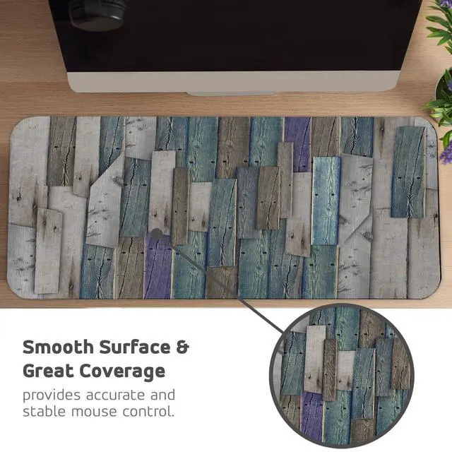 Alt view image 4 of 5 - Ambesonne Rustic Computer Mouse Pad, Blue Grey Grunge Wood Planks Barn House Door Nails Country Life Theme Art, Rectangle Non-Slip Rubber Mousepad Large, 31" x 12" Gaming Size, Umber Pale Teal Plum
