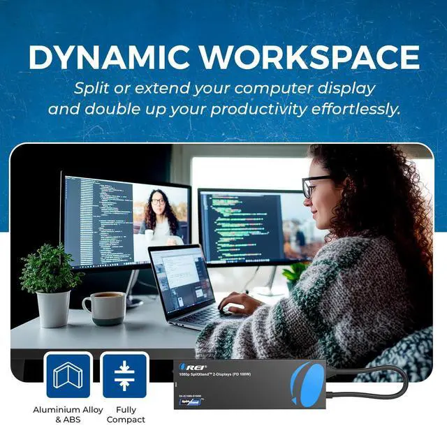 Alt view image 3 of 5 - OREI SplitExtend Laptop Docking Station 4K Dual Monitor - 2X USB 3.0, 1x Type-C, SD Card Reader - USB-C Adapter to HDMI 2.0 Extended Screen, 4K@30Hz Outputs - 100W PD