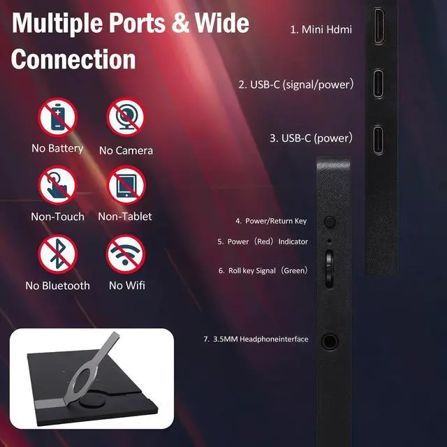 Alt view image 4 of 5 - Maovz Portable Monitor, 1080P FHD 100Hz IPS Screen, 125% sRGB HDMI USB-C External Monitor for Laptop PC, Travel Second Display with Kickstand Case (18.5 Inch)