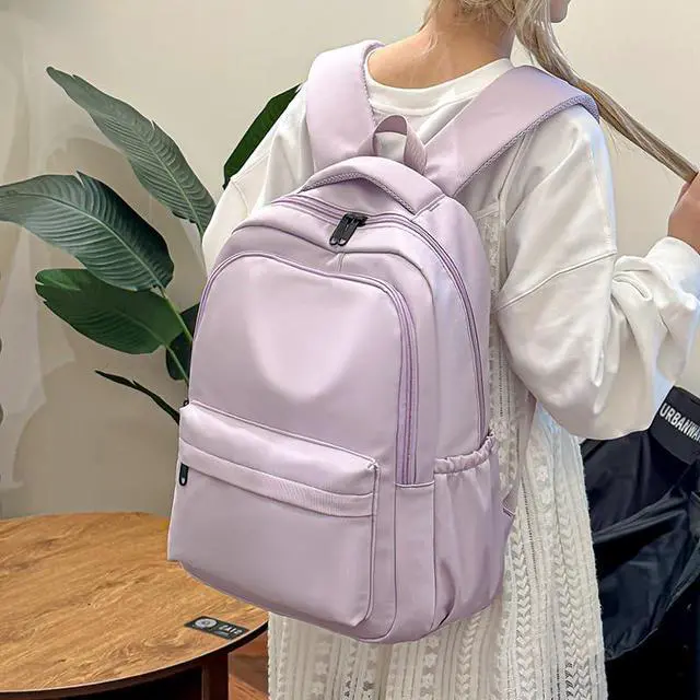 Alt view image 3 of 5 - Cute Aesthetic Backpack for School Supplies College Bookbags for Teen Girls Students Laptop Bag Large Capacity Bookbags Travel Lightweight Casual Middle School Bag Solid Color (Purple)
