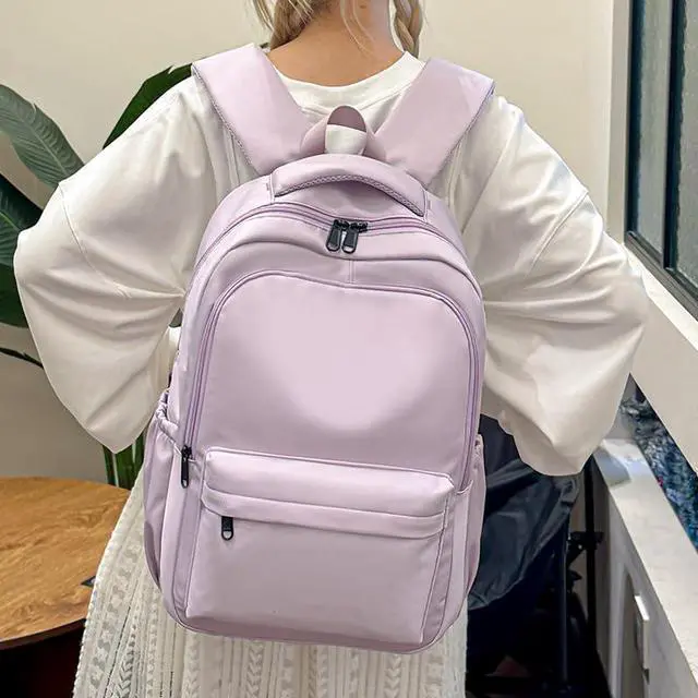 Alt view image 5 of 5 - Cute Aesthetic Backpack for School Supplies College Bookbags for Teen Girls Students Laptop Bag Large Capacity Bookbags Travel Lightweight Casual Middle School Bag Solid Color (Purple)