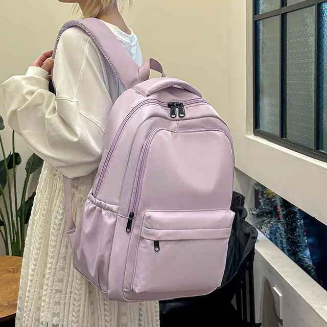 Alt view image 4 of 5 - Cute Aesthetic Backpack for School Supplies College Bookbags for Teen Girls Students Laptop Bag Large Capacity Bookbags Travel Lightweight Casual Middle School Bag Solid Color (Purple)