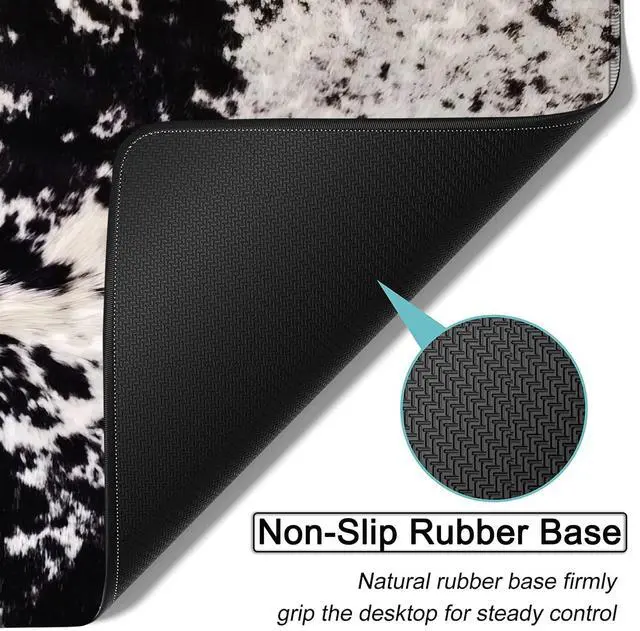 Alt view image 3 of 5 - Large Gaming Mouse Pad, 31.5x11.8 in Extended Computer Mouse Mat with Non-Slip PU Base, Ergonomic Memory Foam Keyboard Wrist Rest, for Work & Gaming, Office Desk Pad Black White Cowhide Fur