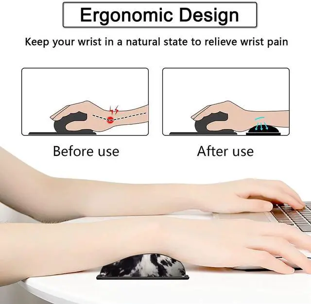 Alt view image 4 of 5 - Large Gaming Mouse Pad, 31.5x11.8 in Extended Computer Mouse Mat with Non-Slip PU Base, Ergonomic Memory Foam Keyboard Wrist Rest, for Work & Gaming, Office Desk Pad Black White Cowhide Fur