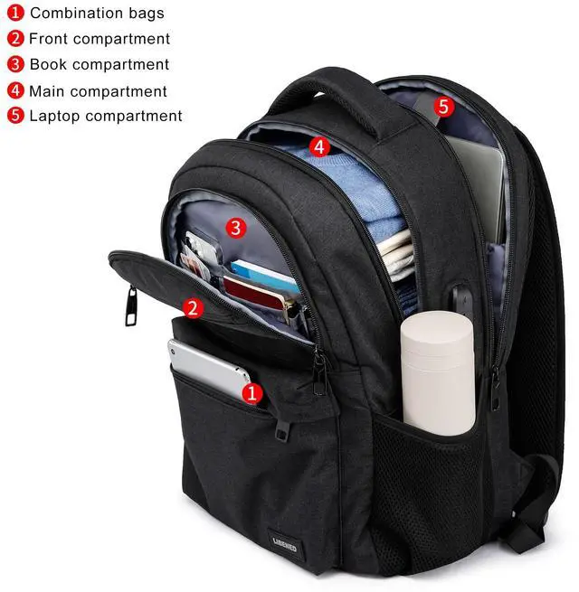 Alt view image 2 of 5 - LIBENED School Backpack for Teen Boys, 17.3 Inch Laptop Bookbag with USB Charging Port, Waterproof Backpack for High School & College Students, Durable Travel Backpacks for Teens
