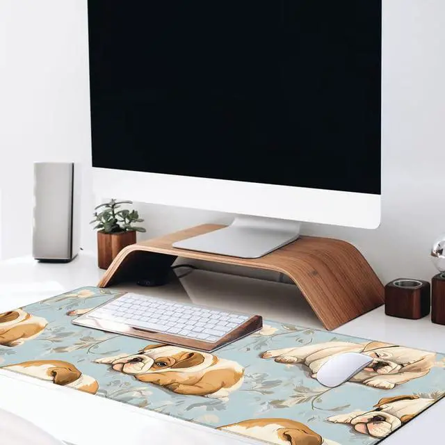 Alt view image 3 of 5 - VODRM English Bulldog Large Gaming Desk Mat,Rubber Non-Slip Cute Dog Floral Mouse Pad,31.5x11.8x0.12in Extended Pet Mousepad,Puppy Lover Mice Pads Gifts,Office Home Deskmat Decor