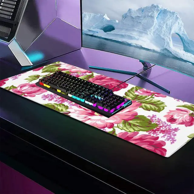 Alt view image 5 of 5 - VODRM English Bulldog Large Gaming Desk Mat,Rubber Non-Slip Cute Dog Floral Mouse Pad,31.5x11.8x0.12in Extended Pet Mousepad,Puppy Lover Mice Pads Gifts,Office Home Deskmat Decor