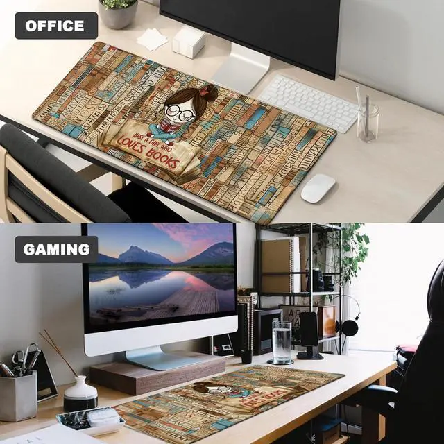 Alt view image 3 of 5 - ainori Just a Girl Who Loves Books Gaming Mouse Pad  12x31.5in Non-Slip Rubber Retro Desk Mat with Book Lovers Design  Large Extended Mousepad for Office Home Laptop  Game Deskmat Gifts Decor