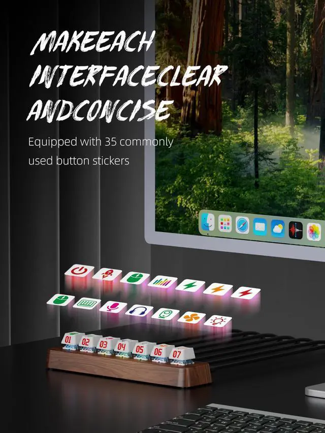 Alt view image 4 of 5 - FEIFANZHE 7-Port USB 3.0 Powered Hub, RGB Lighting, Hot-Swappable Cherry MX Switch Support, 5Gbps Speed, Includes 12V/2A Power Adapter, Walnut Wood Cyberpunk USB Dock-FU0724