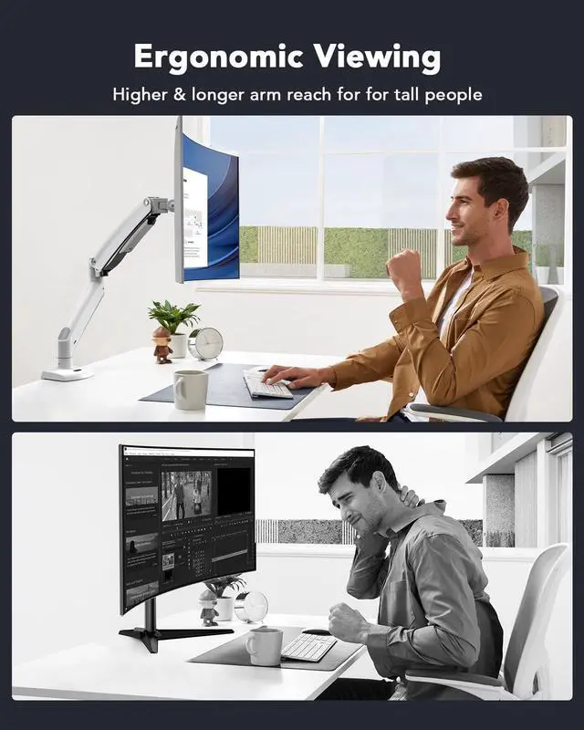 Alt view image 5 of 5 - HUANUO Single Monitor Arm for 40 inch Screens, Ultrawide Computer Monitor Mount Holds 26.48 lbs, Upgraded Adjustable Stand with USB, C-Clamp & Grommet Base, VESA 75x75 or 100x100mm
