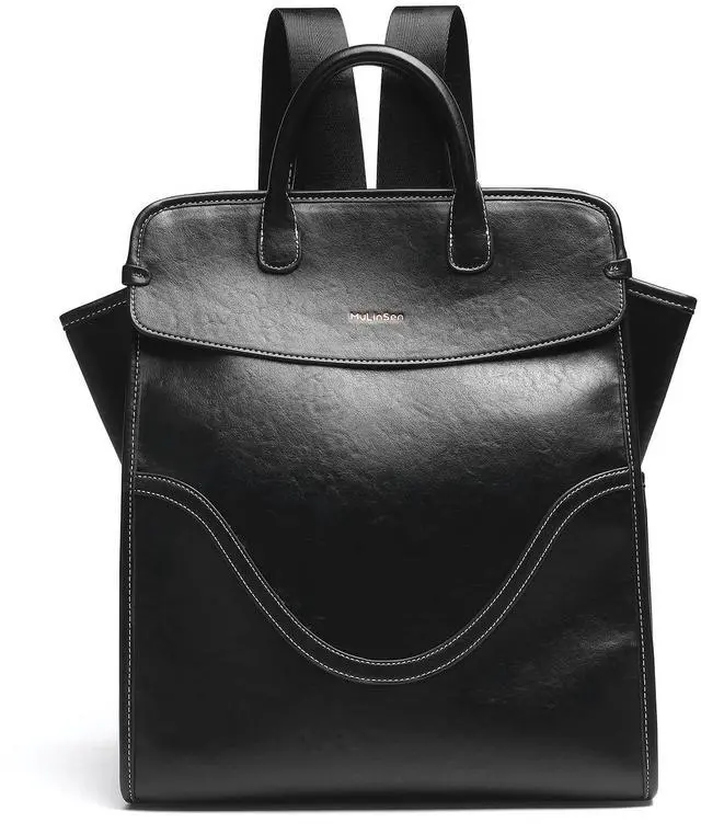 Main image of GELANNI Medium Laptop Backpack Purse for Women and Men PU Leather Anti-theft Fashion Large Capacity Travel Casual Rucksack Convertible Business Computer Bags 240A Black