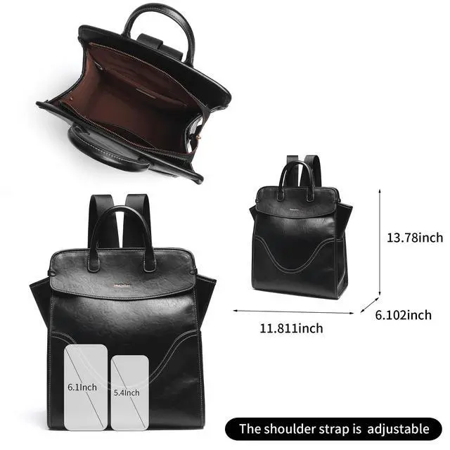 Alt view image 4 of 5 - GELANNI Medium Laptop Backpack Purse for Women and Men PU Leather Anti-theft Fashion Large Capacity Travel Casual Rucksack Convertible Business Computer Bags 240A Black