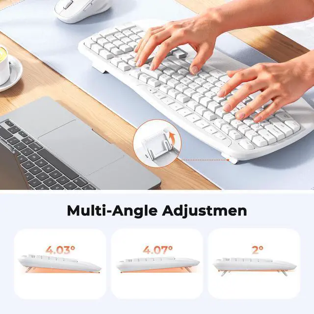 Alt view image 4 of 5 - MEETION New Ergonomic Keyboard and Mouse Wireless Combo, Wave Keys Natural Typing, 2.4G Wireless Keyboard with Wrist Rest, 4 Adjustable DPI Optical Mouse, Computer/Laptop/Windows/Mac, White