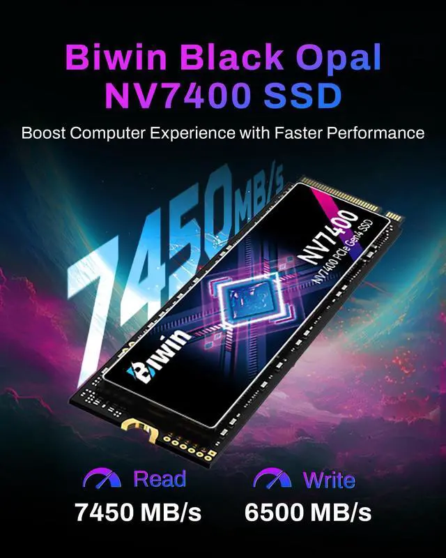 Alt view image 3 of 5 - BIWIN Black Opal NV7400 2TB SSD Gen4x4, Read Speed up to 7450MB/s, NVMe M.2 2280 PCIe 4.0 Internal PC Solid State Drive for Laptop/Desktop/PS5