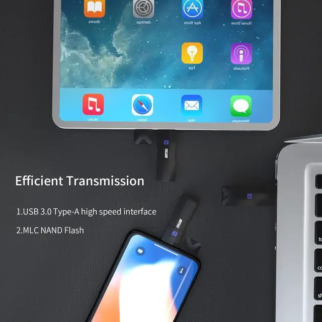 Alt view image 4 of 5 - TEKISM MFi Certified 128GB Photo Stick for iPhone Flash Drive,USB Memory Stick Thumb Drives High Speed USB Stick External Storage Compatible with iPhone/iPad/iPod/PC