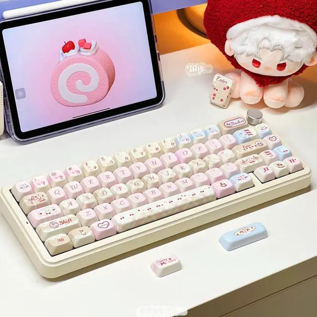 Alt view image 3 of 5 - COOMICKEY PBT keycap Set, Pink White keycap 60 75 100 Pecent, Dye Sublimation Cute Key caps, FOA Profile Keyboard Cap, 145 Key Custom keycaps for Mechanical Gaming Keyboards