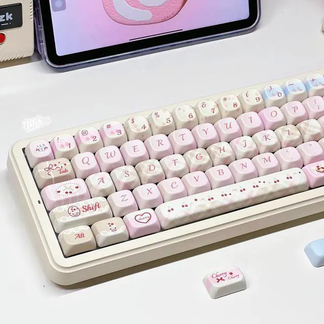 Alt view image 4 of 5 - COOMICKEY PBT keycap Set, Pink White keycap 60 75 100 Pecent, Dye Sublimation Cute Key caps, FOA Profile Keyboard Cap, 145 Key Custom keycaps for Mechanical Gaming Keyboards