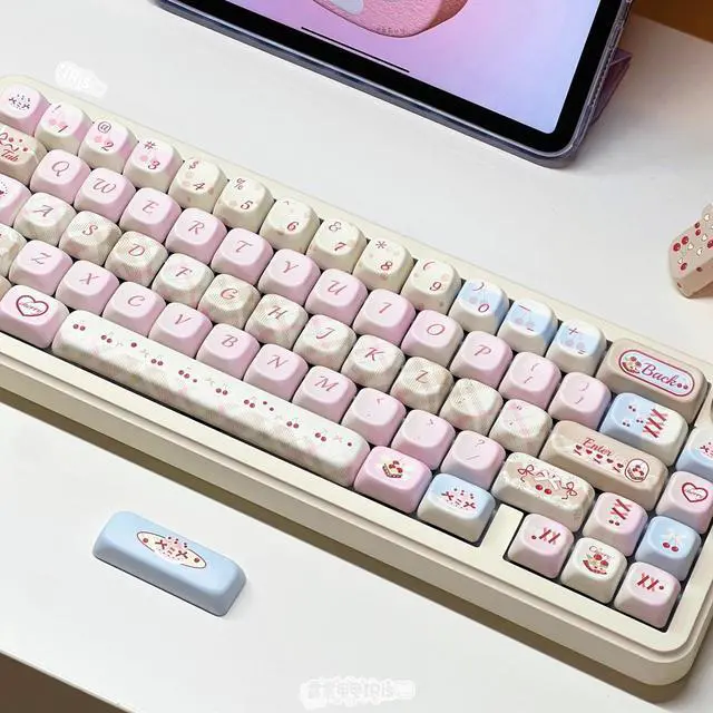 Alt view image 5 of 5 - COOMICKEY PBT keycap Set, Pink White keycap 60 75 100 Pecent, Dye Sublimation Cute Key caps, FOA Profile Keyboard Cap, 145 Key Custom keycaps for Mechanical Gaming Keyboards