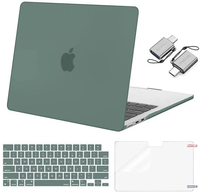 Main image of MOSISO Compatible with MacBook Air 13 inch Case 2025 2024 2023 2022 M4 A3240 M3 A3113 M2 A2681, Plastic Hard Shell&Keyboard Cover&Screen Film&Type C for MacBook Air 13.6 inch Case, Emerald Green