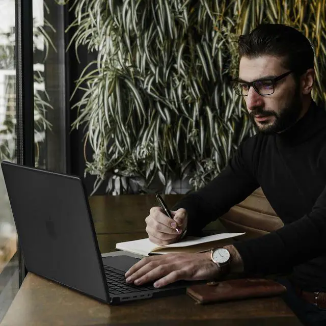 Alt view image 4 of 5 - BlueSwan Anti-Cracking Hard Shell Case Compatible with MacBook Pro 14-inch 2025 2024-2021 Release M4 M3 M2 M1 Pro/Max Chip, Anti-Fingerprint Soft TPU Bumper, Frosted Black