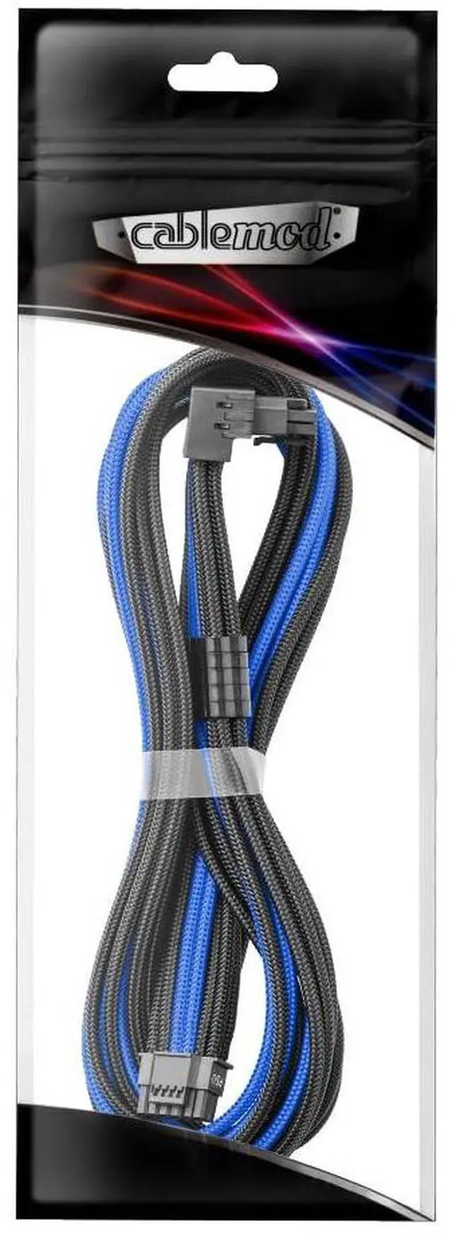 Alt view image 5 of 5 - CableMod Universal Pro ModMesh Sleeved 12V-2x6 12VHPWR 90° StealthSense Direct PCIe Cable (Variant B, Black + Blue)