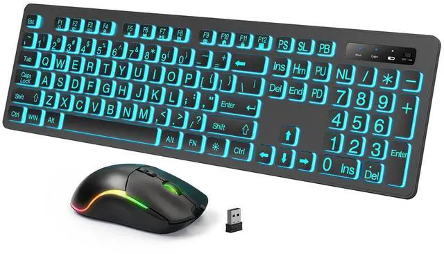 Main image of Backlit Large Print Wireless Keyboard and Mouse Combo, 2.4G Full Size Keyboards with Light Up Large Keys, Oversize Letters Keys Easy to See and Type, Quiet Keyboard Mouse for Windows, Laptop, PC
