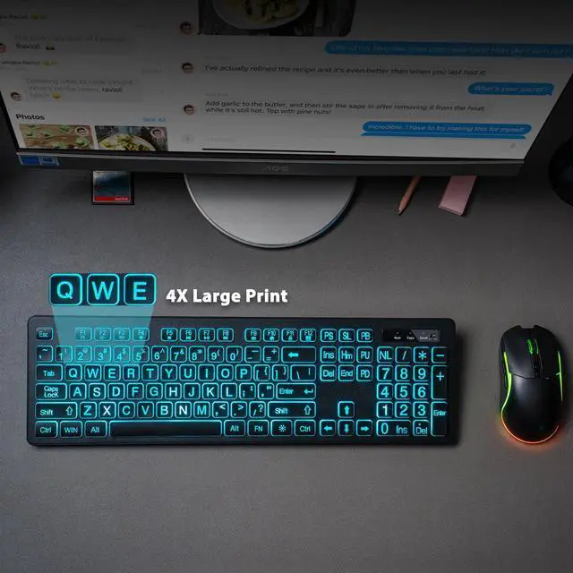 Alt view image 2 of 5 - Backlit Large Print Wireless Keyboard and Mouse Combo, 2.4G Full Size Keyboards with Light Up Large Keys, Oversize Letters Keys Easy to See and Type, Quiet Keyboard Mouse for Windows, Laptop, PC