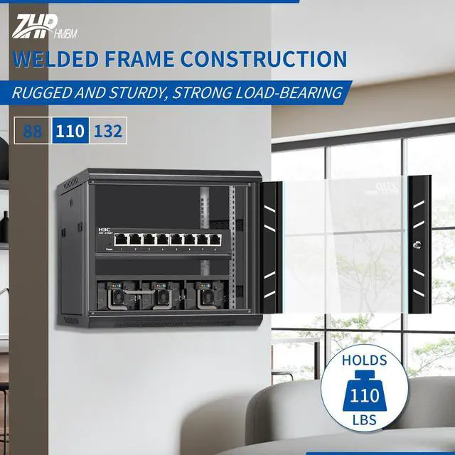 Alt view image 3 of 5 - ZHPHMBM 9U Wall Mount Server Cabinet with Lockable Door Heavy Duty IT Network Rack Enclosure for Data Centers & Network Equipment