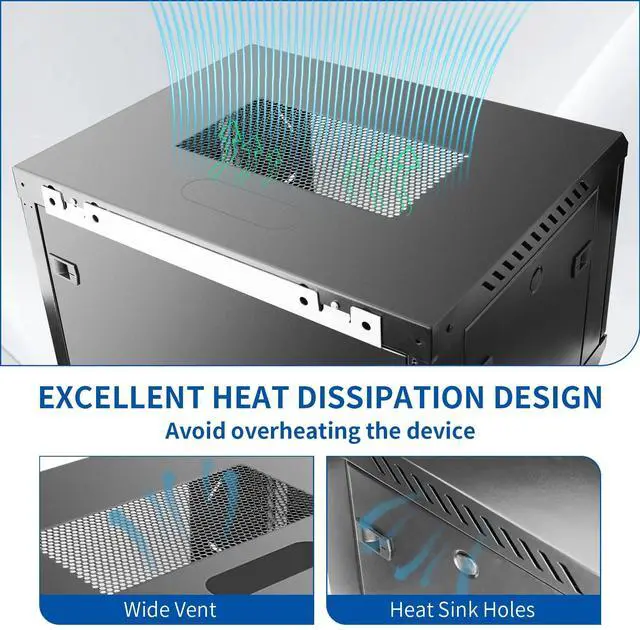 Alt view image 4 of 5 - ZHPHMBM 9U Wall Mount Server Cabinet with Lockable Door Heavy Duty IT Network Rack Enclosure for Data Centers & Network Equipment