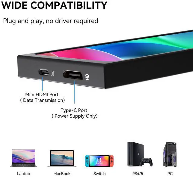 Alt view image 3 of 5 - 11.26" Mini Monitor FHD 1920x440 PC Case LCD Screen IPS Panel with HDMI & Type-C for CPU GPU Temperature Display, Aida64 PC Case Monitor Raspberry Pi & Laptop
