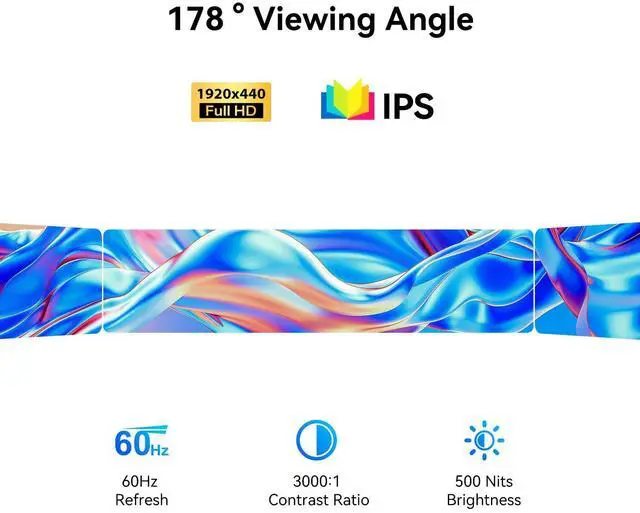Alt view image 2 of 5 - 11.26" Mini Monitor FHD 1920x440 PC Case LCD Screen IPS Panel with HDMI & Type-C for CPU GPU Temperature Display, Aida64 PC Case Monitor Raspberry Pi & Laptop