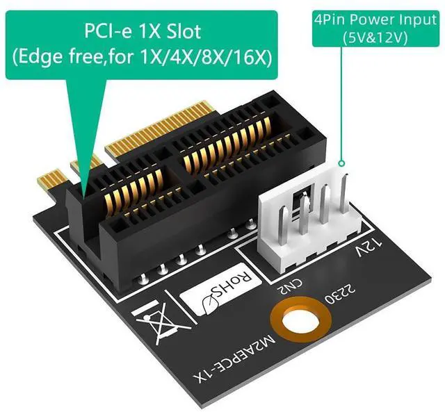 Alt view image 3 of 5 - Mustpoint New Version M.2(NGFF) Key A/A+E/E to PCI-E 1X Adapter